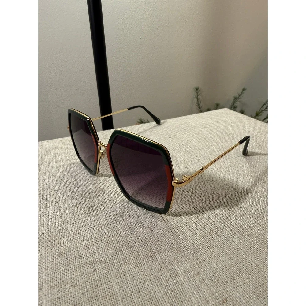 Italian style 70s red green frame gray ombre glam sunglasses model nyc paris guc